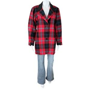 Vintage ESCADA Pea Coat sz 36 Scottish Tartan Plaid Wool Clueless 90s Y2K Retro